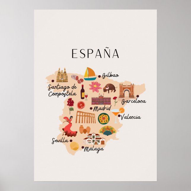 Spanien Reisekarte Poster (Vorne)