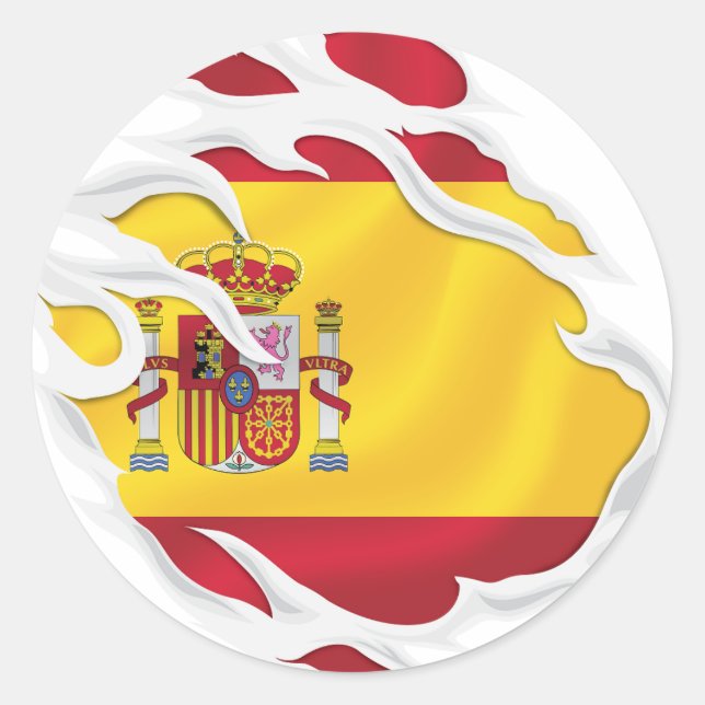 Spanien Ripped Flag Classic Round Aufkleber (Vorderseite)