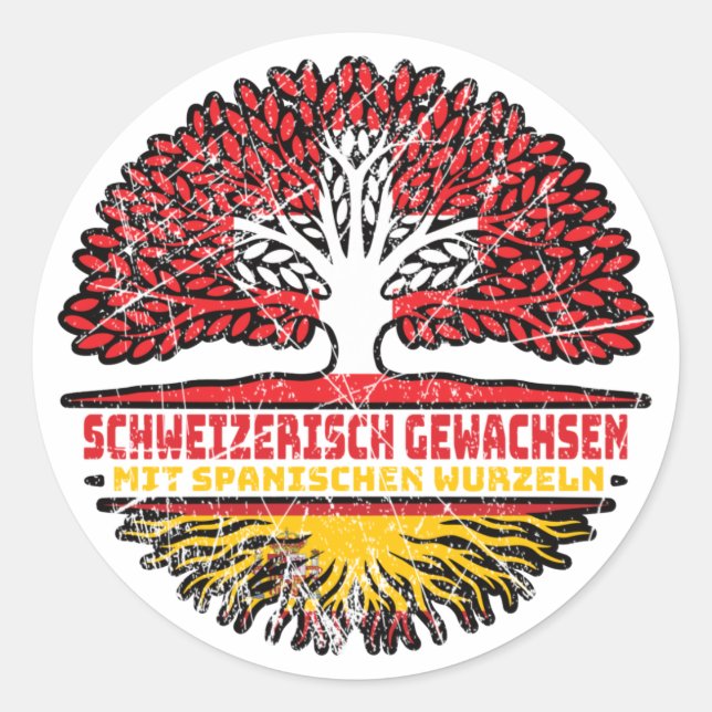Spanien Spanisch Schweizer Baum Wurzel Runder Aufkleber (Vorderseite)