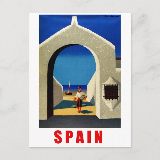 Spanien, spanische Küste, Fischer, die ins Dorf ko Postkarte (Vorderseite)