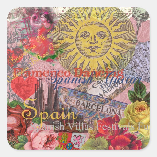 Spanien Sunshine Spanish Travel Art Quadratischer Aufkleber (Vorderseite)