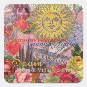 Spanien Sunshine Spanish Travel Art Quadratischer Aufkleber