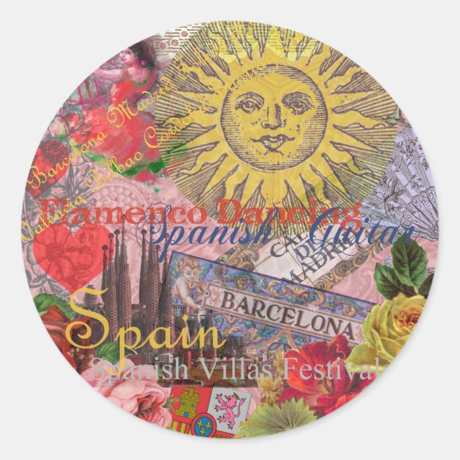 Spanien Sunshine Spanish Travel Art Runder Aufkleber (Vorderseite)