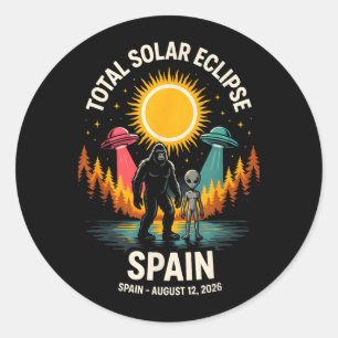 Spanien Totale Sonnenfinsternis 2026 Bigfoot Alien Runder Aufkleber