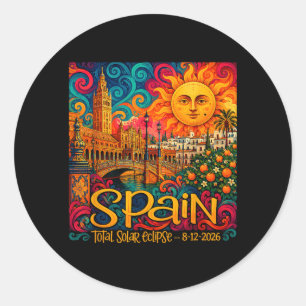 Spanien Totale Sonnenfinsternis 2026 Retro Paisley Runder Aufkleber