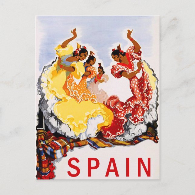 Spanien, traditioneller Tanz, Frau, Vintage Postkarte (Vorderseite)