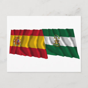 Spanien und Andalusien schwingen Flaggen Postkarte