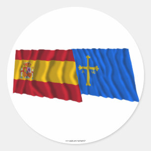 Spanien und Asturien schwingen Flaggen Runder Aufkleber