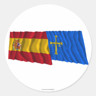Spanien und Asturien schwingen Flaggen Runder Aufkleber