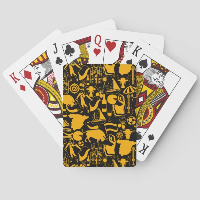 Spanien und Spanische Traditionen Schwarz und Oran Spielkarten (Rückseite)