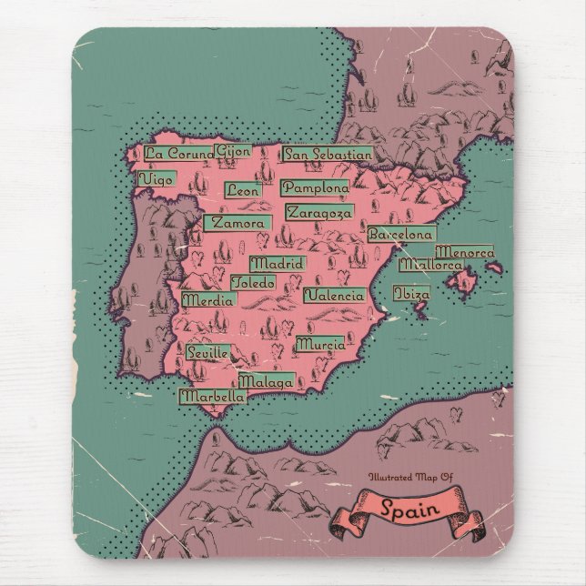 Spanien Vintage alte Karte Mousepad (Vorne)