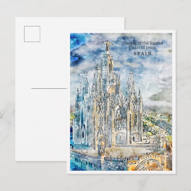 Spanien Vintage Reise Aquarell Postkarte (Vorne/Hinten)