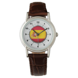 Spanienflagge Klassischer brauner Lederschimmer Armbanduhr