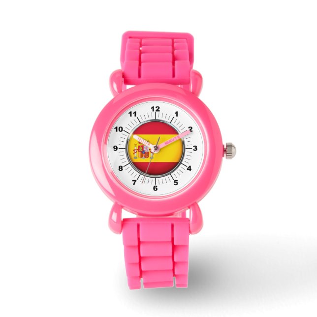 Spanienflagge Rosa Glitzer Strap Watch Armbanduhr (Vorderseite)