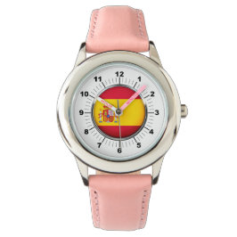 Spanienflagge Rosa Lederrippe beobachten Armbanduhr