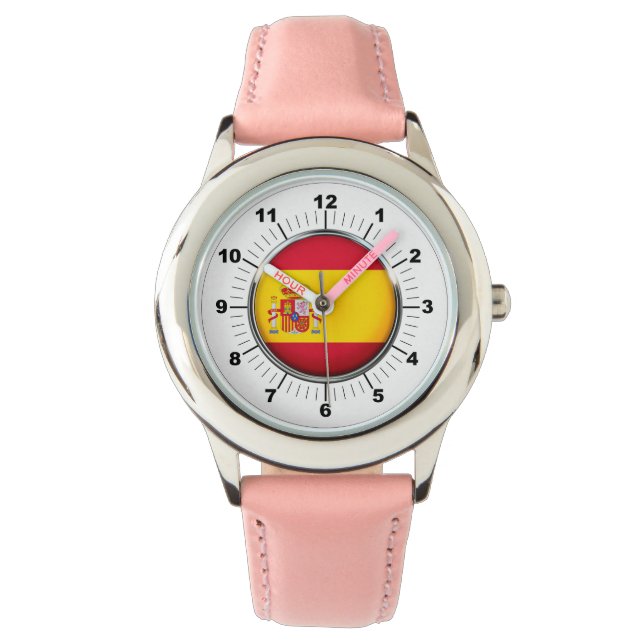 Spanienflagge Rosa Lederrippe beobachten Armbanduhr (Vorderseite)