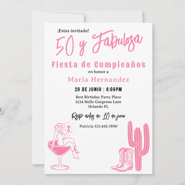 Spanisch 50 y Fabulosa Western Fiesta 50. Geburtst Einladung (Vorderseite)