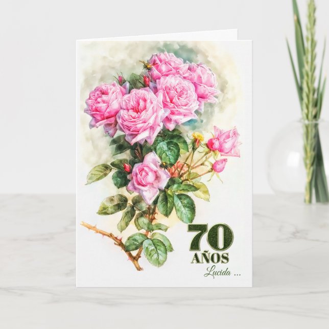 Spanisch 70. Geburtstag Vintage Rose Garten Name Karte (Vorderseite)