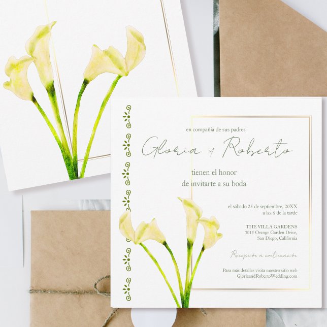 Spanisch, Alcatraces y Oro Minimalistische Hochzei Einladung (Von Creator hochgeladen)