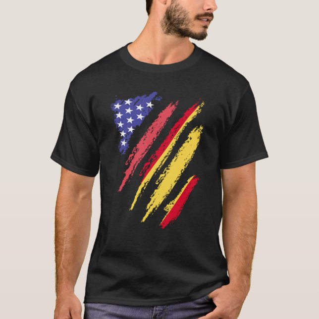 Spanisch American Patriot Grown Heart Flag Streife T-Shirt (Vorderseite)