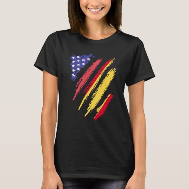 Spanisch American Patriot Grown Heart Flag Streife T-Shirt (Vorderseite)