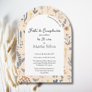 Spanisch Any Age Boho Wildblume Geburtstagsparty Einladung