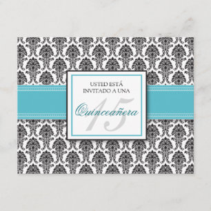 SPANISCH Aqua Damask Quinceñera Invitación Einladung