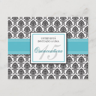 SPANISCH Aqua Damask Quinceñera Invitación Einladung