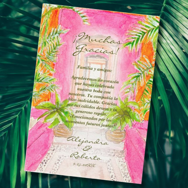 Spanisch, Aquarell mexikanische Hochzeit in Urlaub Dankeskarte (Von Creator hochgeladen)