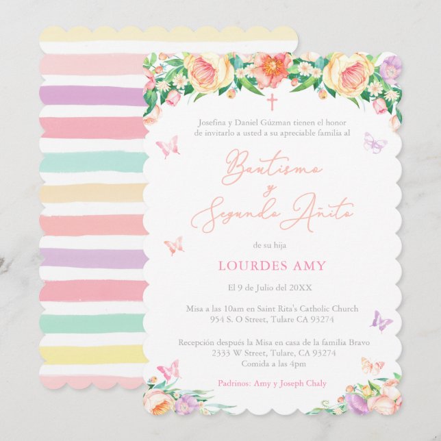 Spanisch Bautizo 2Do Cumple, Taufe 2. Geburtstag Einladung (Vorne/Hinten)