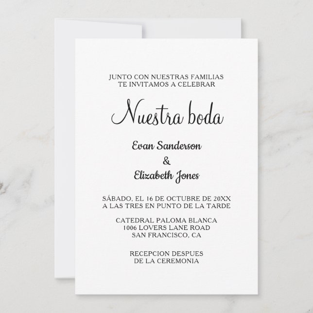 Spanisch Blanche de Boda Hochzeitseinladungen Einladung (Vorderseite)