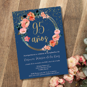 Spanisch Blau Elegante Blumenparty zum 95. Geburts Einladung