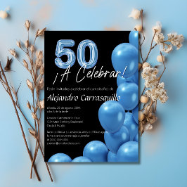 Spanisch Blue Balloons Black Fun 50. Geburtstag Einladung