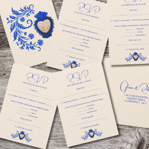 Spanisch Blue Milagro Herz Mexican Wedding RSVP Karte