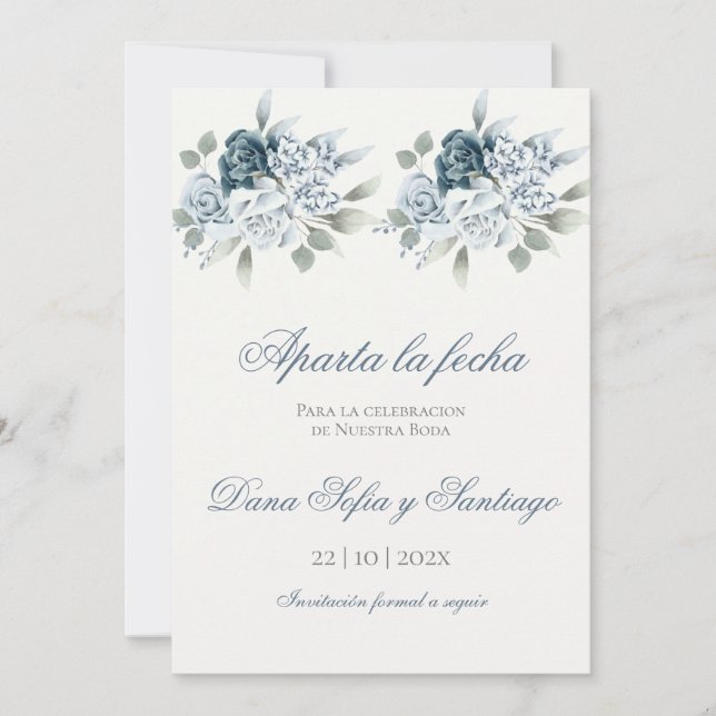 Spanisch Blue Wedding Save the Date (Vorderseite)
