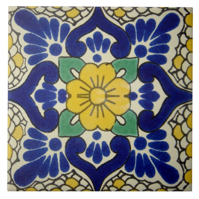 Spanisch Blue & Yellow Blume Keramik Foto Tile Fliese (Vorderseite)