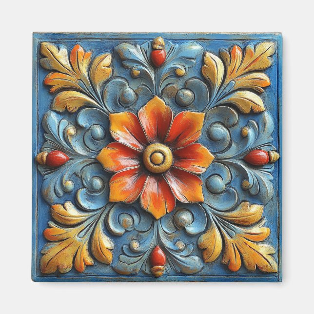 Spanisch-Blütenorange und Blau Magnet (Vorne)
