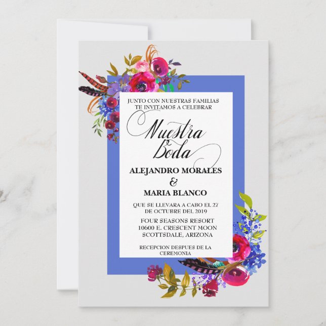 Spanisch Bold Watercolor Nuestra Boda Wedding Einladung (Vorderseite)