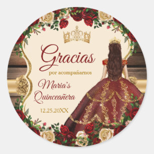 Spanisch Burgund Flora Rustikal 15 Anos Gracias Runder Aufkleber