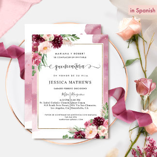 Spanisch, Burgund und Rosa, Quinceañera Einladung
