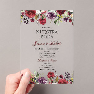 Spanisch Burgundy Floral Wedding Acryleinladungen