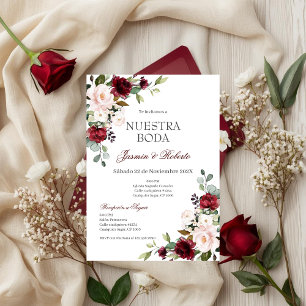 Spanisch Burgundy Floral Wedding Einladung