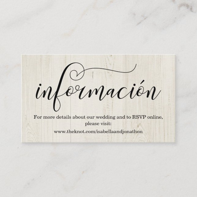 Spanisch Calligraphy Wedding Website Enclosure Car Begleitkarte (Vorderseite)