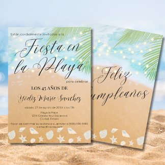 Spanisch Chic Beach Sand Shore 45. Geburtstagspart Einladung