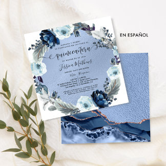 Spanisch Chic Blumen Agate Foil Quinceañera Einladung