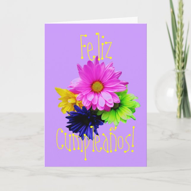 Spanisch: Cumpleanos! Margaritasneon (Geburtstag) Karte (Vorderseite)