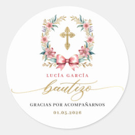 Spanisch De Bautizo Gracias Gold & Pink Runder Aufkleber