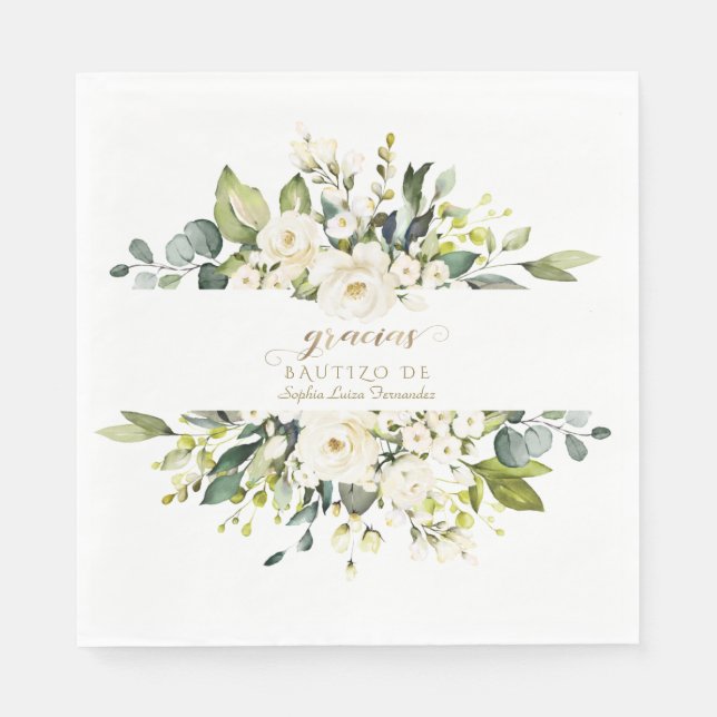 Spanisch Delicy Ivory White Blume Girl Bautizo Serviette (Vorderseite)