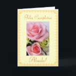 Spanisch: Der Geburtstag der Großmütter Karte<br><div class="desc">Tarjeta Post: ELdurchmessers de Cumpleaños de Flores Para abuela La. Puede cambiar/personalizar Sus mensajes.  "Alles- Gute zum Geburtstaggroßmutter! " Grußkarte auf spanisch mit Bild der rosa und blauen Blumen auf beije Hintergrund.   Personifizieren Sie Ihre Mitteilung!   Fotografie durch Maria Santos (Lusinhas tun Sul)</div>