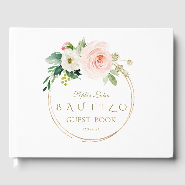 Spanisch Einzigartig Rosa Blüte Blütenblüte Gold B Gästebuch (Vorderseite)
